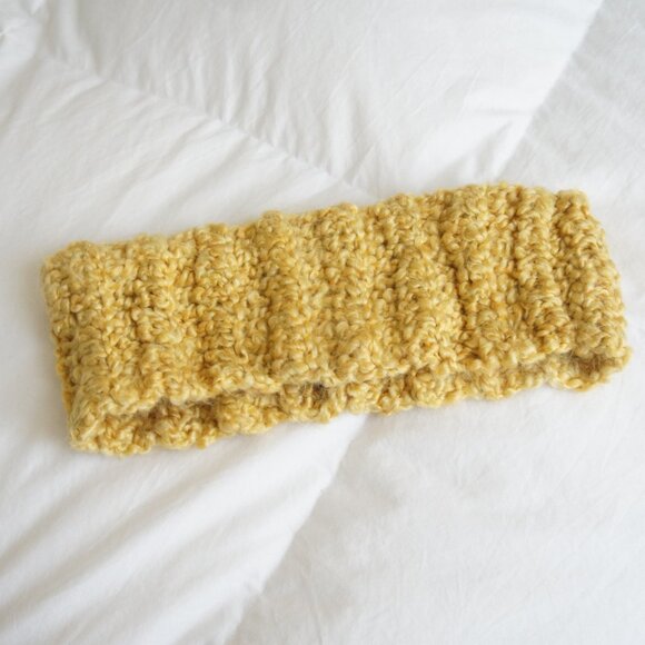 Handmade Mustard Yellow Knit Winter Ski Headband Ear Muff Cowl - Picture 3 of 8